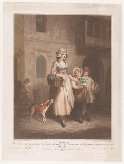blomstersælger To bundter en øre primulaer (titel på objekt) Street Cries of London (serietitel) Cries of London (serietitel) af Luigi Schiavonetti