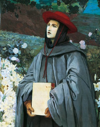 St Bonaventura, detalje fra Jomfruens åbenbaring til St. Frans af Assisi og Bonaventure, af Luigi Serra (1846-1888). af Luigi Serra