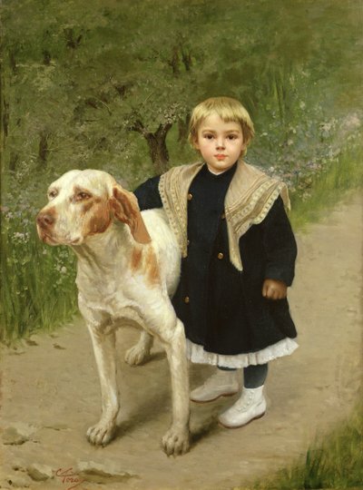 Ungt barn og en stor hund af Luigi Toro