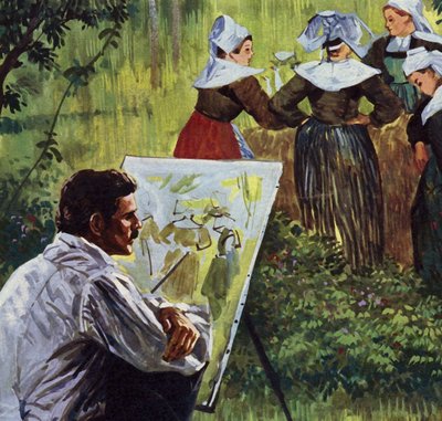 Cezanne inspirerede ham til at male farverige bretonske landskaber (farvelitografi) af Luis Arcas Brauner