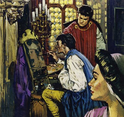 Grev John blev Van Eycks protektor i Haag (farvelitografi) af Luis Arcas Brauner