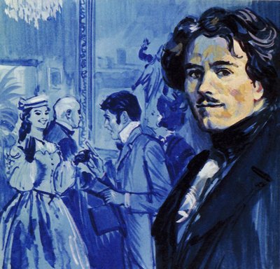 Eugene Delacroix sendte sit maleri ind, og det vakte opsigt i Paris (farvelitografi) af Luis Arcas Brauner