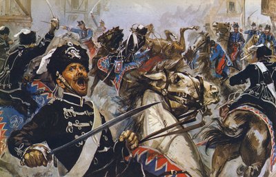 Tyske sorte husarer (farvelitografi) af Luis Arcas Brauner