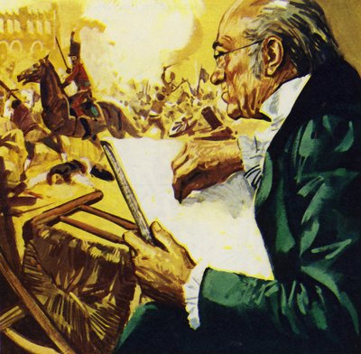 I 1808 rejste Madrids befolkning sig mod franskmændene, og Goya indspillede deres kamp (farvelitografi). af Luis Arcas Brauner