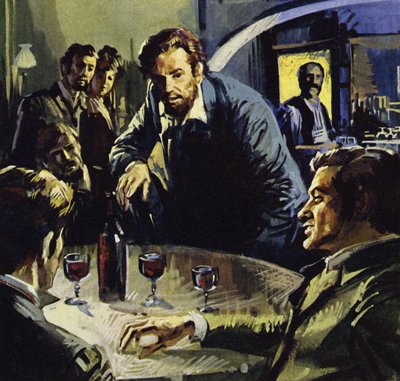 Manet blev venner med Monet, Degas, Renoir og andre kunstnere (farvelitografi) af Luis Arcas Brauner