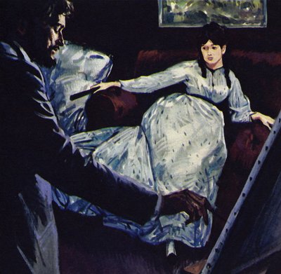Manet maler billedet Repose (farvelitografi) af Luis Arcas Brauner
