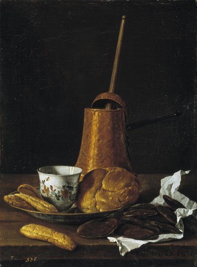 Stilleben med chokolade og kager, 1770 af Luis Egidio Melendez