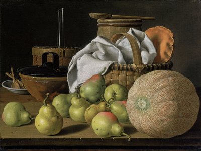 Stilleben med melon og pærer af Luis Egidio Melendez