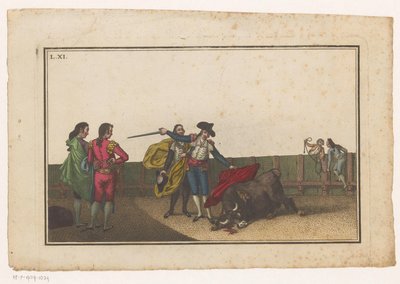 Tyr stukket af en matador Coleccion de las principales suertes de una corrida de toros (serietitel) Samling af de vigtigste tyrefægtningsmanøvrer (serietitel) af Luis Fernandez Noseret