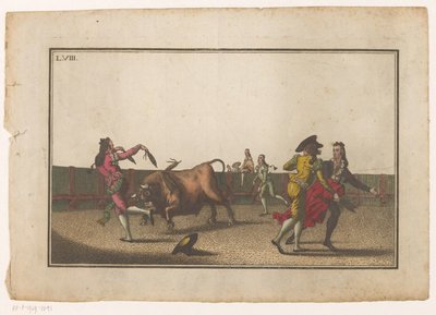 Tyren er udfordret med banderillas Coleccion de las principales suertes de una corrida de toros (serietitel) Samling af de vigtigste tyrefægtningsmanøvrer (serietitel) af Luis Fernandez Noseret