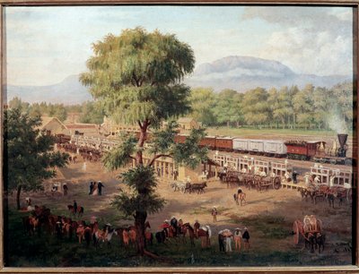 Udsigt over jernbanen i Mexico-dalen Maleri af Luis Coto (1830-1891) Mexico City, National Museum of History, Chapultepec Castle af Luiz Coto
