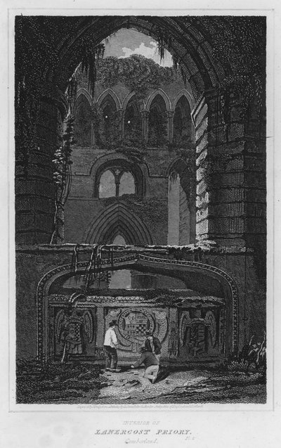 Interiør af Lanercost Priory, Cumberland (gravering) af Luke (after) Clennell