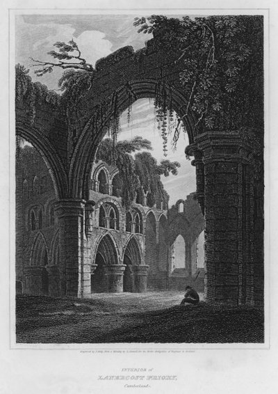 Interiør af Lanercost Priory, Cumberland (gravering) af Luke (after) Clennell