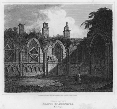 Interiør af Chapel of Holyrood, Edinburgh (gravering) af Luke (after) Clennell
