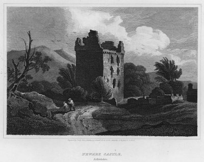 Newark Castle, Selkirkshire (gravering) af Luke (after) Clennell
