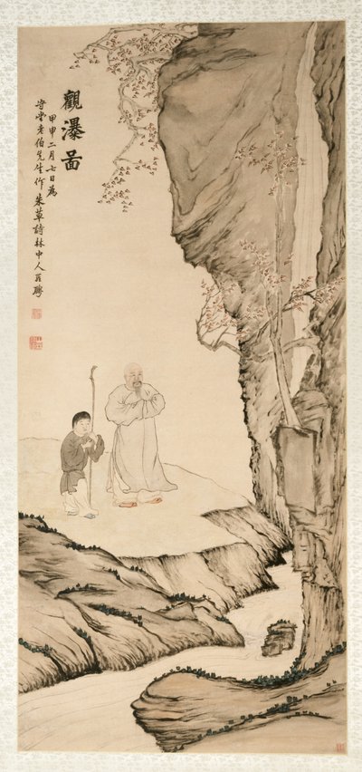 Forsker ser på vandfaldet, 1764. af Luo Ping