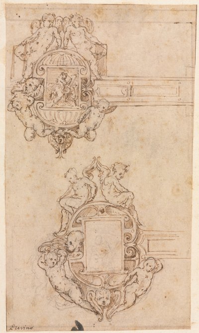 Design til dekorative hængsler recto, midten af 1500-tallet. af Luzio Romano