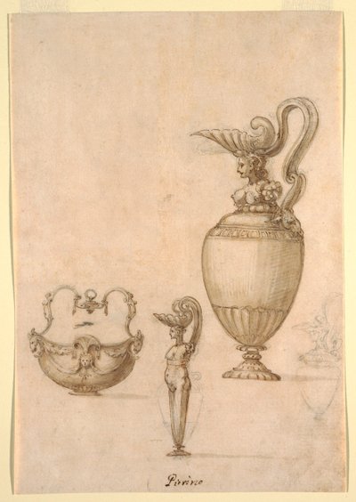 Design til to æder og en skål med svinghåndtag af Luzio Romano