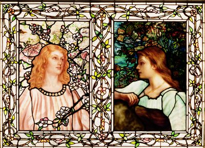 Forår og efterår, fremstillet af Tiffany Glass & Manufacturing Co., ca. 1892 (blyholdigt glas) af Lydia Field Emmett