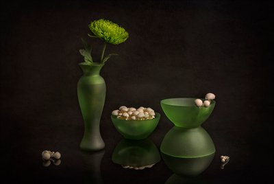 Grøn blomstring og glas af Lydia Jacobs