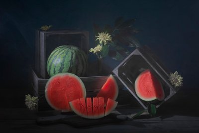 Stemningsfuldt stilleben med vandmelon af Lydia Jacobs
