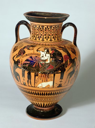 Sort-figur amfora forestillende Dionysos og Ariadne Banket, græsk, 530-520 f.Kr. (ler) af Lysippos