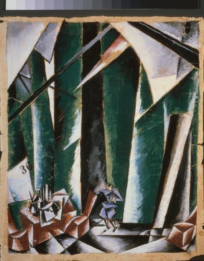 Forberedende indretning til stykket ""kansleren og låsesmeden"". Værk af Lyubov (Lioubov) Sergeyevna Popova (1889-1924), gouache og blæk på papir af Lyubov Sergeevna Popova