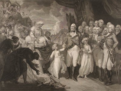 Marquis Cornwallis modtager gidselprinserne, sønner af Tippoo Sultan af M. (after) Brown