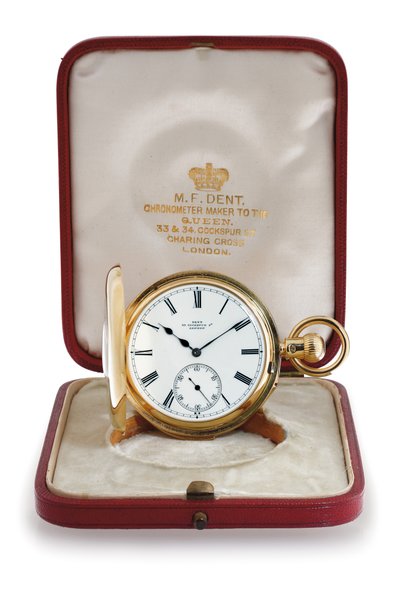 Halv hunter case minut gentagende lomme kronometer af M. F. Dent