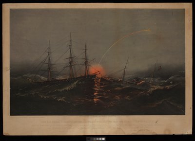 Den amerikanske fregat Sabine redder en bataljon amerikanske marinesoldater fra transportskibet Governor. Den 2. november 1861 ud for South Carolinas kyst (litografi, farvelagt) af M. F. H. De & Parsons Charles Haas
