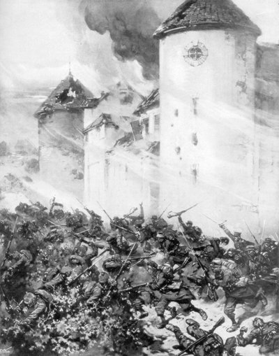 Franskmænd og tyskere kæmper under murene i Chateau de Mondement, Frankrig, 1914. af M. H. W. Koekkok