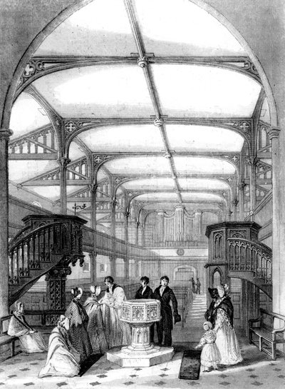 Choir of St Martins Church, Dorking, Surrey, 1800-tallet. af M. J. Starling