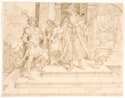Ahasverus giver seglringen til Haman af Maarten van Heemskerck
