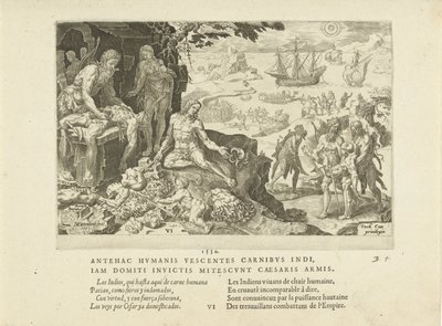 Kejserlige tropper bringer civilisationen til indianerne, 1555. af Maarten van Heemskerck