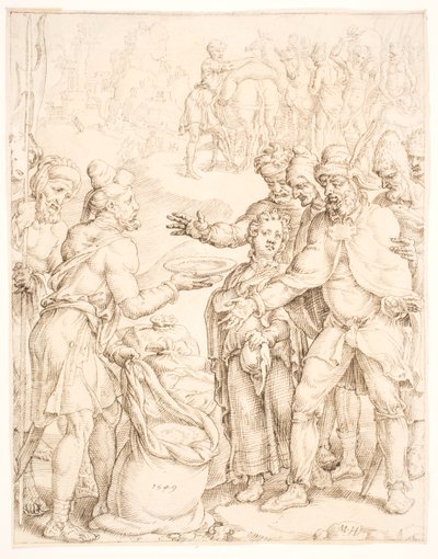 Fundet af Faraos bæger i Benjamins sæk af Maarten van Heemskerck