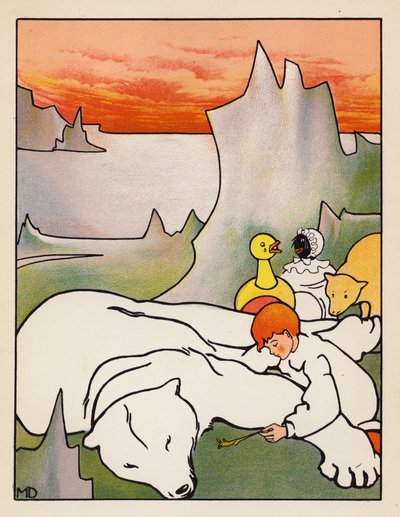 "Brændte fjer under hans næse" (farvelitografi) af Mabel Dearmer