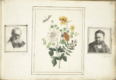 Stilleben med blomster, et hoved og en buste af en mand af Machtelt Moninckx