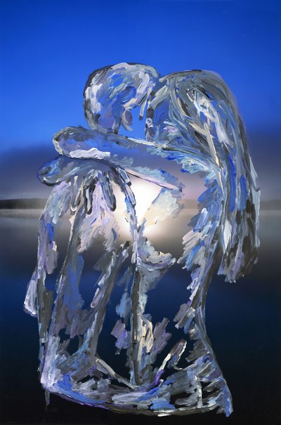 Blue Lovers, 2022 (akrylmaling på arkivbestandigt pigmentprint) af Madeleine Gross