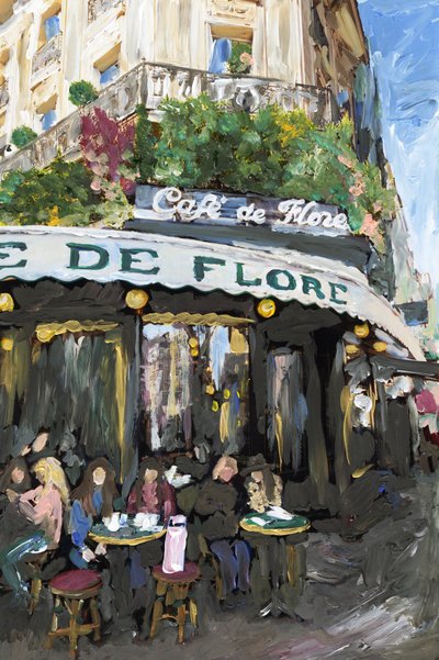 Café De Flore, 2019 (akrylmaling på arkivbestandigt pigmentprint) af Madeleine Gross