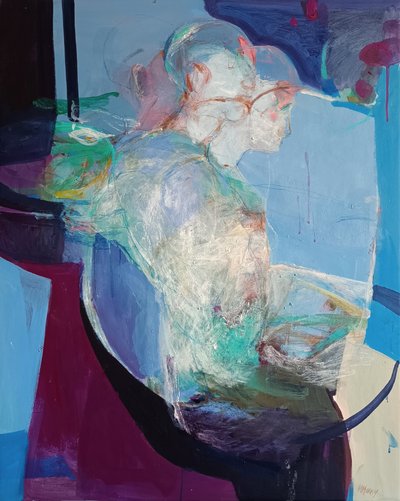 In Stillness We Unfold: Becoming, 2025 (akryl og pastel på lærred) af Madgalena Morey