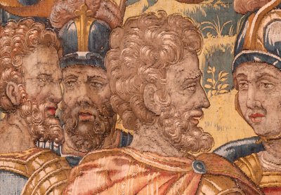 Stiftsmuseum. flamsk gobelin. Bruxelles. Atelier Francois Geubels. Serien Story of Gideon. Krigerne er udvalgt. Silke og uld. Legat fra biskop Vicente Roca de la Serna. Barok. 1534-1571, i ca af Maerten van Heemskerck