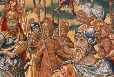 Stiftsmuseum (Diocesan Museum). flamsk gobelin. Bruxelles. François Geubels værksted. Serien historien om Gideon. Israelitterne giver deres del af byttet til Gideon. Silke og uld. Legat af Bisho af Maerten van Heemskerck