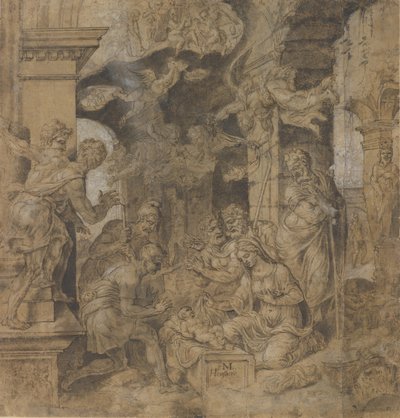 Hyrdernes tilbedelse, verso: Skitser, ca. 1532-37. af Maerten van Heemskerck