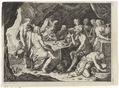 Scene fra Ovids Metamorfoser: et måltid i en hule af Magdalena van de Passe (attributed to)
