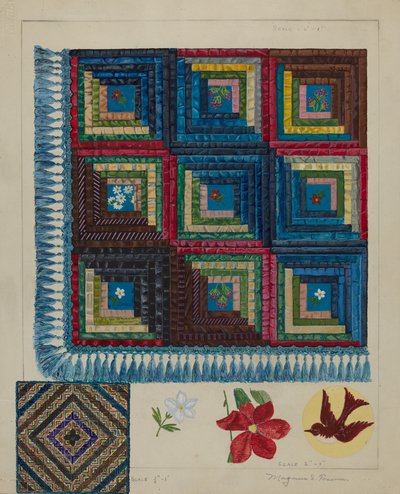 Quilt - bjælkehyttemønster, ca. 1936. af Magnus S. Fossum