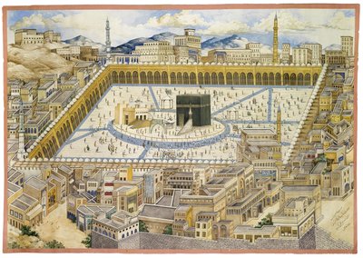 Udsigt over Kabaen og de omkringliggende bygninger i Mekka, anden halvdel af det 19. århundrede af Mahmud
