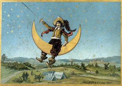 Illustration af Cyrano de Bergerac i hans roman "Den anden verden"" af Henri Maigrot