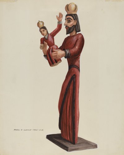 Udskåret og malet Santo-San Jose, ca. 1937. af Majel G. Claflin
