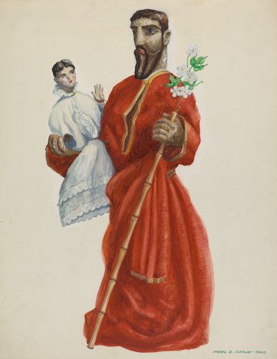 Udskåret og malet Santo - San Jose, ca. 1938. af Majel G. Claflin