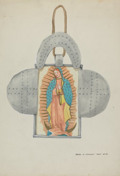 Håndtegnet Guadalupe i blikform, ca. 1937. af Majel G. Claflin